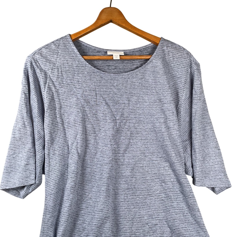 Pure Jill Top Women 2X Blue Striped Short Sleeve Back tie Scoop Neck Linen blend